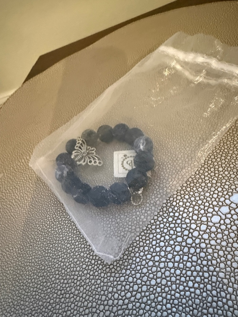 Dumortierite Beaded Stretch Bracelet with Butterfly Charm by PowerBeads by Jen - Picture 4 of 4